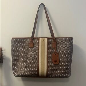 Tory Burch Brown and White Patterned Tote